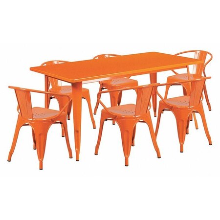 Flash Furniture Rectangle 31.5" W, 63" L, 29.5" H, Metal, Orange ET-CT005-6-70-OR-GG