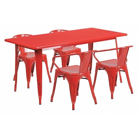 Flash Furniture Rectangle 31.5" W, 63" L, 29.5" H, Metal, Red ET-CT005-4-70-RED-GG