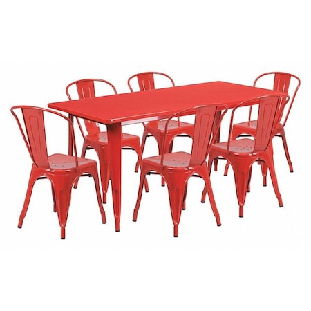 Flash Furniture Rectangle Red Metal Table Set, 31-1/2"X63", 31.5" W, 63" L, 29.5" H, Metal, Red ET-CT005-6-30-RED-GG