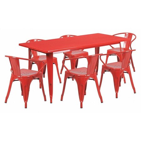 Flash Furniture Rectangle 31.5" W, 63" L, 29.5" H, Metal, Red ET-CT005-6-70-RED-GG
