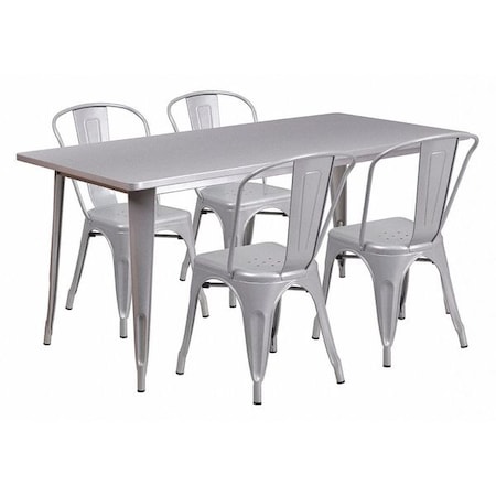 Flash Furniture Rectangle Silver Metal Table Set, 31-1/2"X63", 31.5" W, 63" L, 29.5" H, Metal, Grey ET-CT005-4-30-SIL-GG