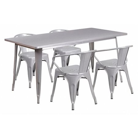 Flash Furniture Rectangle 31.5" W, 63" L, 29.5" H, Metal, Grey ET-CT005-4-70-SIL-GG