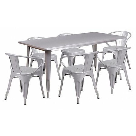 Flash Furniture Rectangle Silver Metal Table Set, 31-1/2"X63", 31.5" W, 63" L, 29.5" H, Metal, Grey ET-CT005-6-70-SIL-GG