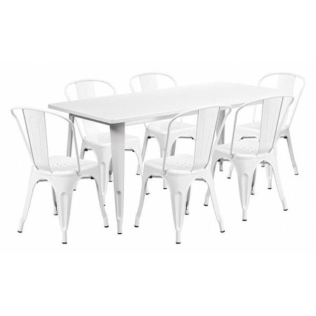 Flash Furniture Rectangle White Metal Table Set, 31-1/2"X63", 31.5" W, 63" L, 29.5" H, Metal, White ET-CT005-6-30-WH-GG
