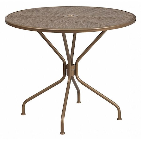 Flash Furniture 35.25" Round Gold Steel Patio Table-Umbrella Hole CO-7-GD-GG