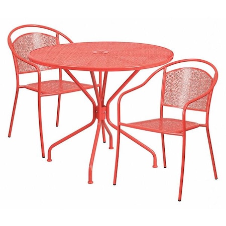 Flash Furniture 35.25" Round Coral Steel Table with 2 Chairs CO-35RD-03CHR2-RED-GG