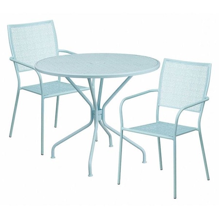 Flash Furniture 35.25" RD Sky Blue Steel Table with 2 Chairs CO-35RD-02CHR2-SKY-GG