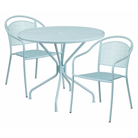 Flash Furniture 35.25" Round Sky Blue Steel Table with 2 Chairs CO-35RD-03CHR2-SKY-GG