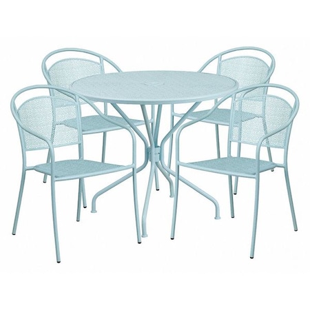 Flash Furniture 35.25" RD Sky Blue Steel Table Set with 4 Chairs CO-35RD-03CHR4-SKY-GG