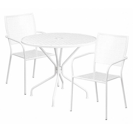 Flash Furniture 35.25" Round White Steel Table with 2 Chairs CO-35RD-02CHR2-WH-GG