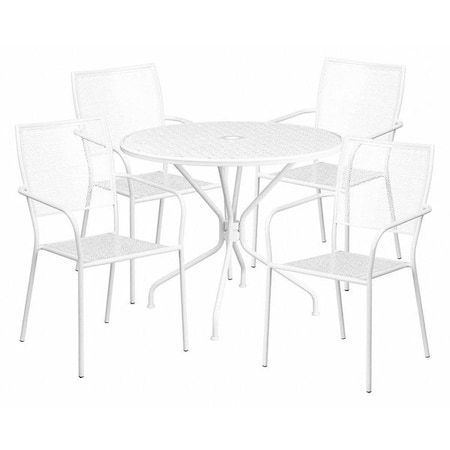 Flash Furniture 35.25" Round White Steel Patio Table with 4 Chairs CO-35RD-02CHR4-WH-GG