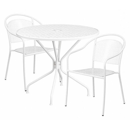 Flash Furniture 35.25" Round White Steel Table with 2 Chairs CO-35RD-03CHR2-WH-GG