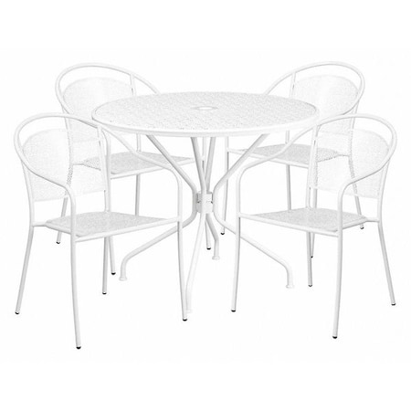 Flash Furniture 35.25" Round White Steel Table with 4 Chairs CO-35RD-03CHR4-WH-GG