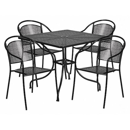 Flash Furniture 35.5" Square Black Steel Table w/ 4 Chairs CO-35SQ-03CHR4-BK-GG