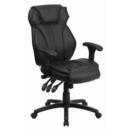 Flash Furniture Contemporary Chair Black High Back Exec Chair, Adjustable Arms, 17-1/2" to 21" Height, Leather BT-9835H-GG