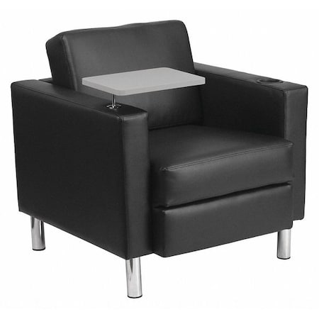 Flash Furniture Contemporary Guest Chair, Black Back, 32 in; Table Top: 13-3/4 in W 33" L 33" H, Leather Seat BT-8219-BK-GG