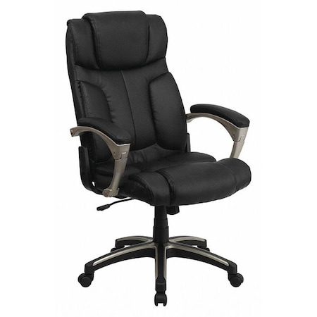Flash Furniture Contemporary Chair Black High Back Exec Chair, Fixed Arms, 17-3/4" to 21" Height, Leather, Black BT-9875H-GG