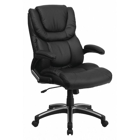 Flash Furniture Contemporary Chair Black High Back Exec Chair, Fixed Arms, 17-1/2" to 21" Height, Leather, Black BT-9896H-GG
