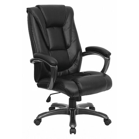 Flash Furniture Contemporary Chair Black High Back Exec Chair, Fixed Arms, 19" to 22-1/2" Height, Leather, Black GO-7194B-BK-GG