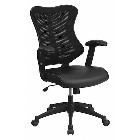 Flash Furniture Contemporary Chair Black High Back Exec Lea Chair, Adjustable Arms, 17-1/2" to 21-3/4" Height, Mesh BL-ZP-806-BK-LEA-GG