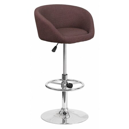 Flash Furniture Brown Fabric Barstool, Adj Height, Backrest: Barrel Back CH-TC3-1066L-BRNFAB-GG