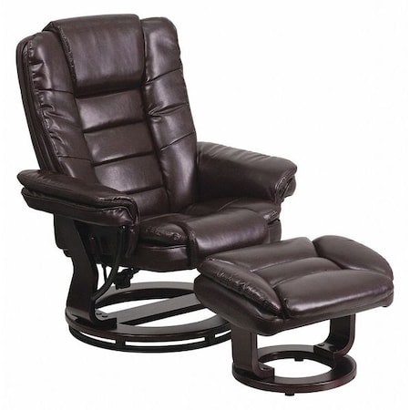 Flash Furniture Brown LeatherSoft Recliner & Ottoman w/ Wood Base BT-7818-BN-GG