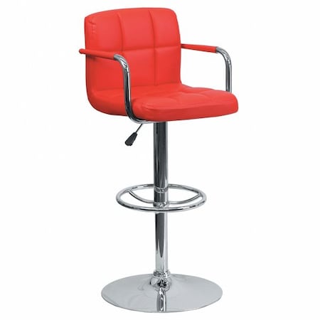 Flash Furniture Red Quilted Vinyl Barstool, Adj Height, Frame Material: Metal CH-102029-RED-GG