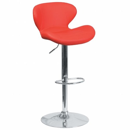 Flash Furniture Red Vinyl Barstool, Adj Height, Backrest: Curved CH-321-RED-GG