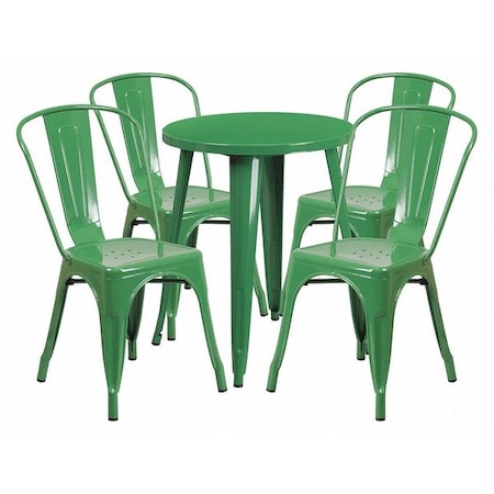 Flash Furniture Round Green Metal Table Set, 24RD, 24" W, 24" L, 29" H, Metal, Green CH-51080TH-4-18CAFE-GN-GG