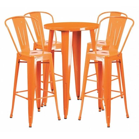 Flash Furniture Round 24" W, 24" L, 41" H, Metal, Orange CH-51080BH-4-30CAFE-OR-GG