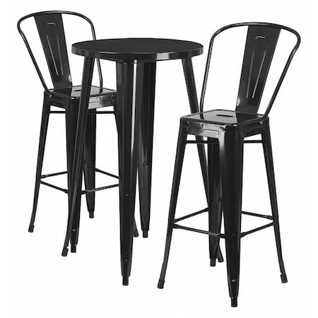 Flash Furniture Round Black Metal Bar Set, 24RD, 24" W, 24" L, 41" H, Metal, Black CH-51080BH-2-30CAFE-BK-GG
