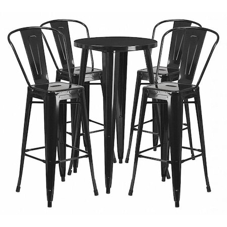 Flash Furniture Round 24" W, 24" L, 41" H, Metal, Black CH-51080BH-4-30CAFE-BK-GG