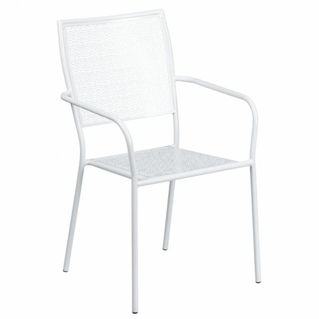 Flash Furniture White Steel Patio Arm Chair with Square Back CO-2-WH-GG