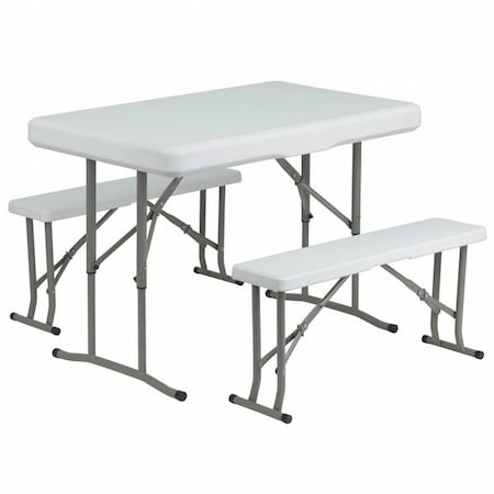 Flash Furniture Rectangle White Plastic Fold Table/Bench, 25.5" W, 41" L, 28.5" H, Plastic Top, White DAD-YCZ-103-GG