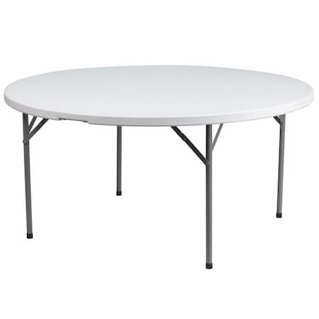 Flash Furniture Round Wh 60Rnd Plastic Fold Table, 60.75" W, 60.75" L, 29.25" H, Plastic Top, White DAD-YCZ-1-GW-GG