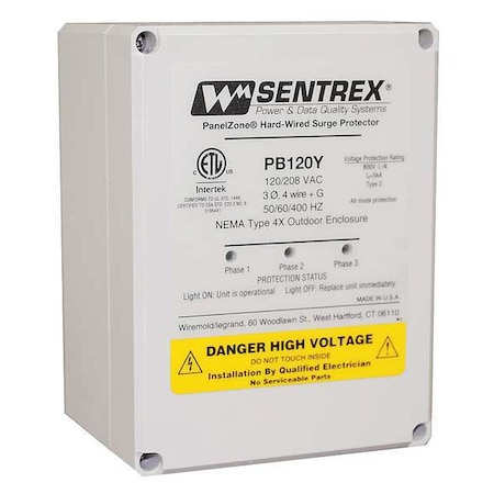 Legrand Surge Protection Device, Three Phase, 120/208V AC Wye, 3 Poles, 4 Wires + Ground PB120Y