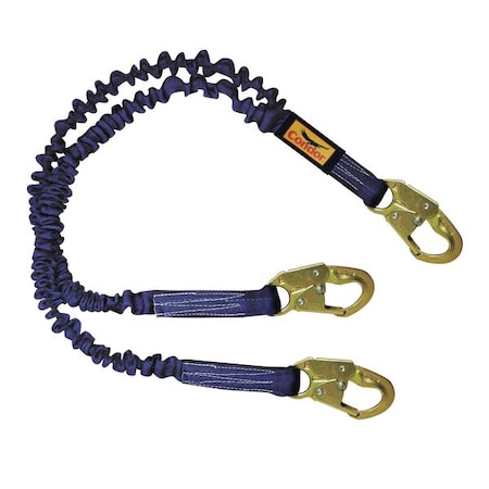 Condor Shock Absorbing Lanyard, 4-1/2 to 6 ft. Length, Snap Hook, Steel, 2 Leg(s), 310 lb. Weight Capacity 19F386