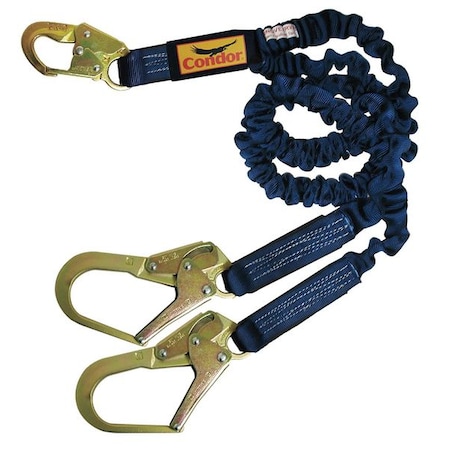 Condor Shock Absorbing Lanyard, 4-1/2 to 6 ft. Length, Snap Hook, Steel, 2 Leg(s), 310 lb. Weight Capacity 19F387