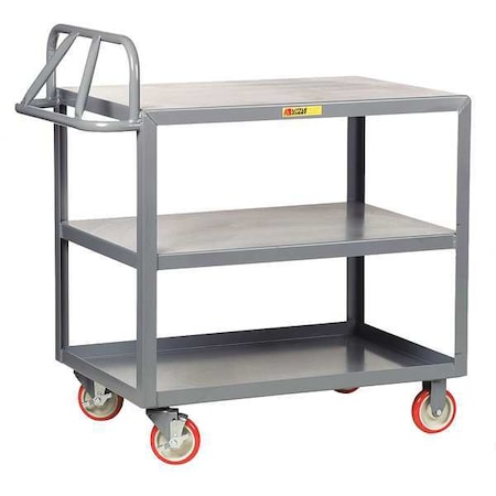 Little Giant Raised Handle Utility Cart, Steel, 1200 lb Load Capacity, 3 Shelves, 41 1/2 in L, 24 in W 3ERLG2436BRK