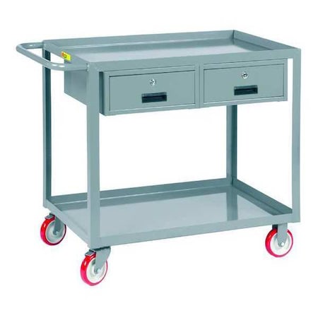 Little Giant Flat Handle Utility Cart, Steel, 1200 lb Load Capacity, 2 Shelves, 53 1/2 in L, 24 in W LGL2448BK2DR