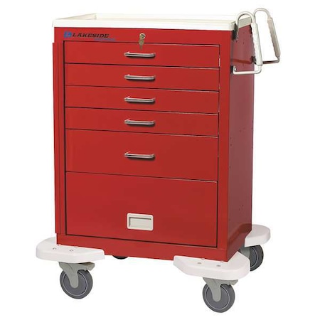 Lakeside General Medical Supply Cart with Drawers, Steel, 300 lb Load Capacity, 1 Shelves, 25 in L, 32 in W C-524-B-1R