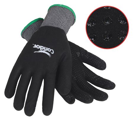 CONDOR Nitrile Coated Gloves, Full Coverage, Black/Gray, L, PR 19K997