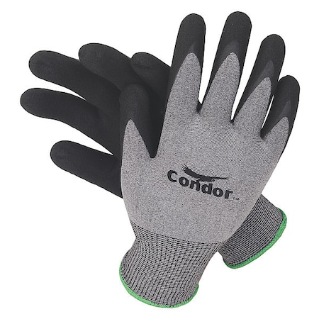 Condor Coated Gloves, Nitrile, Foam, Palm, 4 Abrasion Level, Gray/Black, L (9) 1 PR 19K977