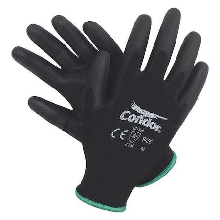 CONDOR Polyurethane Coated Gloves, Palm Coverage, Black, M, PR 19L484