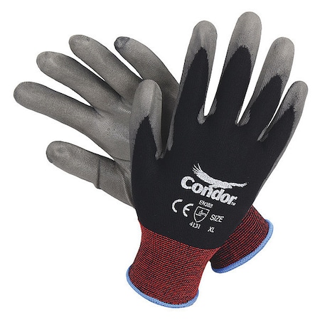 Condor Coated Gloves, Polyurethane, Smooth, Palm, 3 Abrasion Level, Black, L (9) 1 PR 19L490
