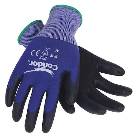Condor Coated Gloves, Polyurethane, Smooth, Palm, 3 Abrasion Level, Blue, L (9) 1 PR 19L480