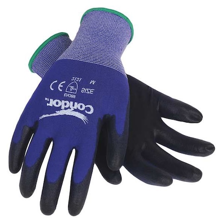 CONDOR Polyurethane Coated Gloves, Palm Coverage, Black/Blue, L, PR 19L480