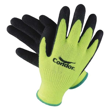 Condor Hi-Vis Coated Gloves, Latex, Crinkled, Palm, 3 Abrasion Level, Yellow, XL (10) 1 PR 19L445