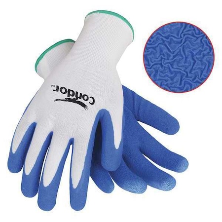 Condor Coated Gloves, Latex, Crinkled, Palm, 3 Abrasion Level, White, 2XL (11) 1 PR 19L449