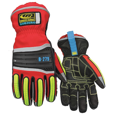 Ansell H-Vis Extreme Condition Gloves, leather Palm, Thinsulate Lining, Black/High-Visibility Yellow/Red 279-12